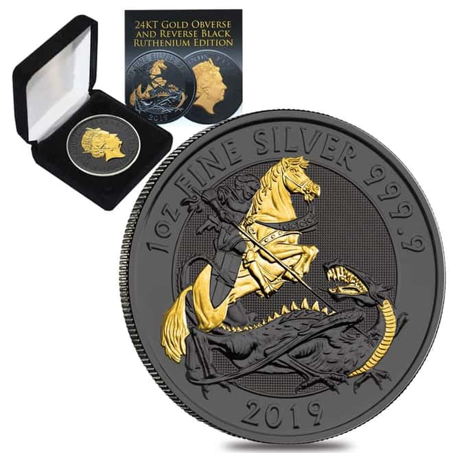 2019 Great Britain 1 oz Silver Valiant Coin Black Ruthenium 24K Gold Edition (w/Box & COA)