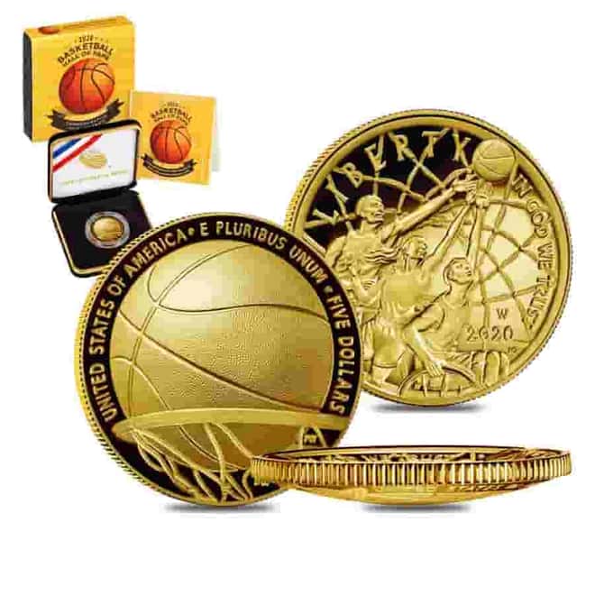2020 W $5 Gold Basketball Hall of Fame Proof Coin (w/Box & COA)