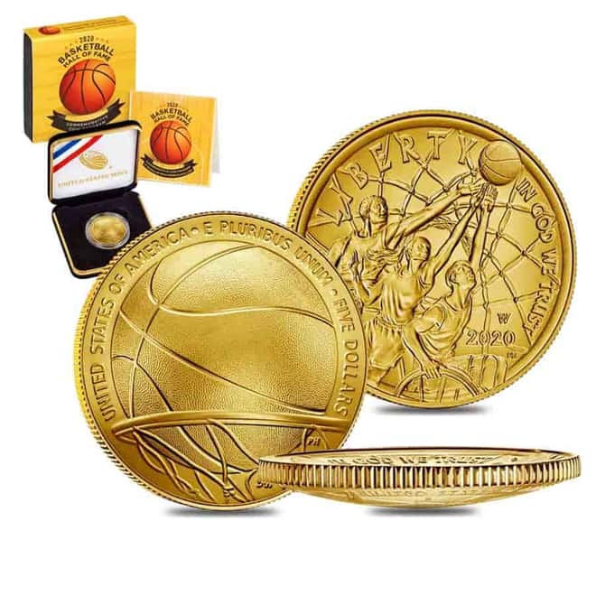 2020 W $5 Gold Basketball Hall of Fame Coin BU (w/Box & COA)