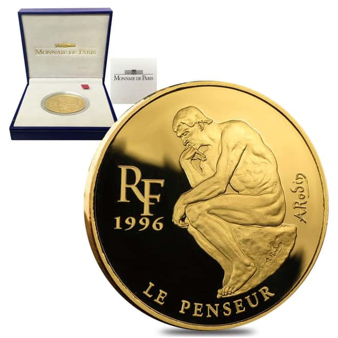 1996 France 1 oz 500 Francs The Thinker Proof Gold Coin .999 Fine (w/Box & COA)