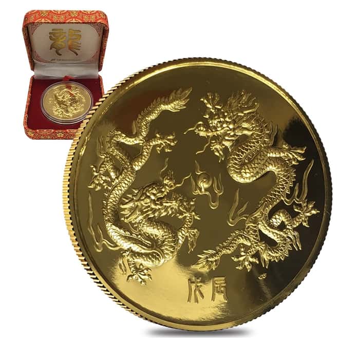 1988 5 oz Singold Singapore Year of the Dragon Proof Gold Coin (w/Box & COA)