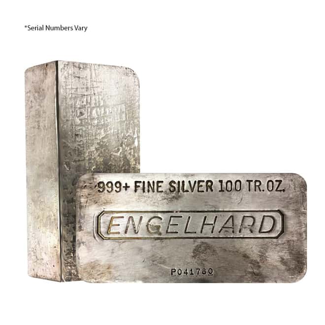 100 oz Engelhard Silver Hand Poured Vintage Bar .999+ Fine (6th Series, Waffle Pattern)