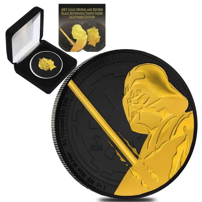 2018 1 oz Niue Silver $2 Star Wars Darth Vader Black Ruthenium 24K Gold Edition (w/Box & COA)