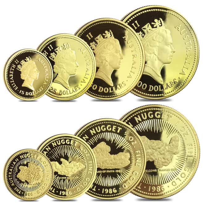 1986 1.85 oz Australian Nugget Proof Gold 4-Coin Set (w/Box & COA)