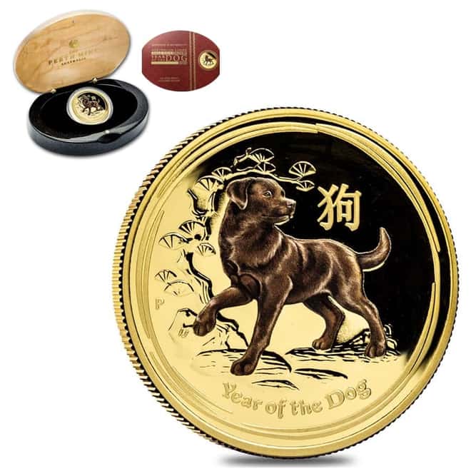 2018 1 oz Colorized Proof Gold Lunar Year of The Dog Australia Perth Mint (w/Box & COA)