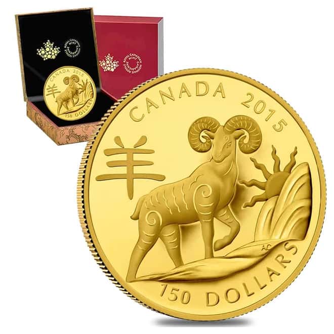 2015 $150 Canadian Year of the Sheep Proof Gold Coin AGW .2855 oz (w/Box & COA)
