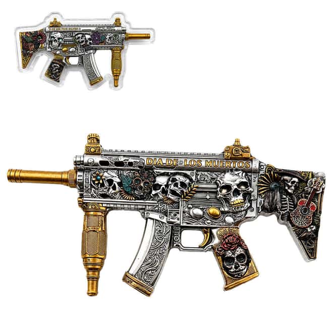 5 oz Dia de los Muertos Gun Shaped Silver .999 Fine Antiqued Finish
