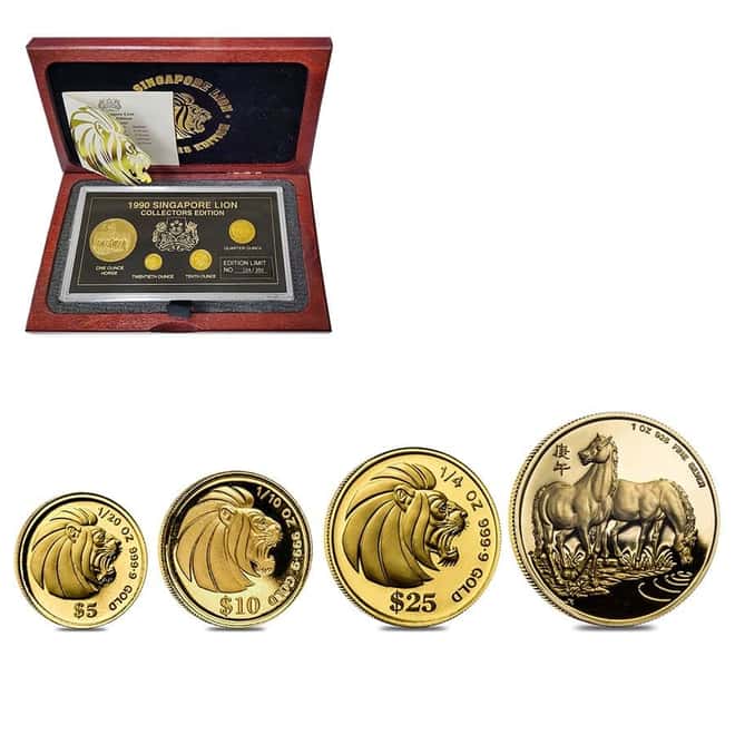1990 Singapore Gold/Silver Year of the Horse Lion Collector's Edition Proof Set (w/Box & COA)