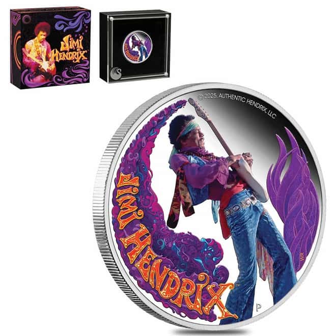 2025 1 oz Jimi Hendrix™ Proof Colorized Silver Coin Perth Mint