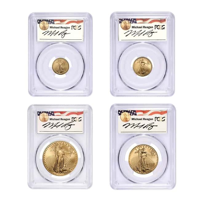 2007-W 1.85 oz Burnished Gold American Eagle 4-Coin Set PCGS SP 70 (Michael Reagan)