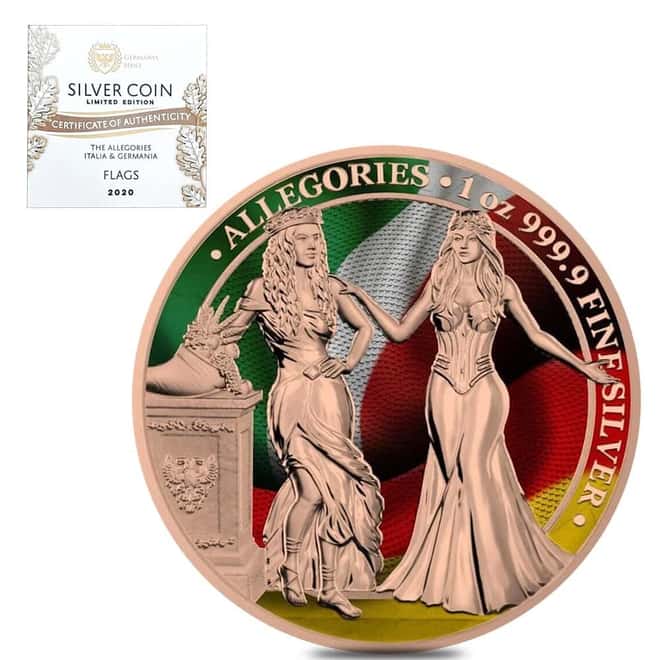 2020 1 oz Italia & Germania The Allegories Flags Gilded Silver Coin