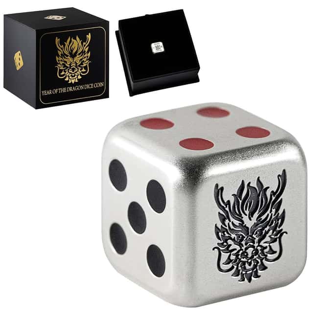 2024 Fiji 1 oz Dice Lunar Dragon Antiqued Silver Coin