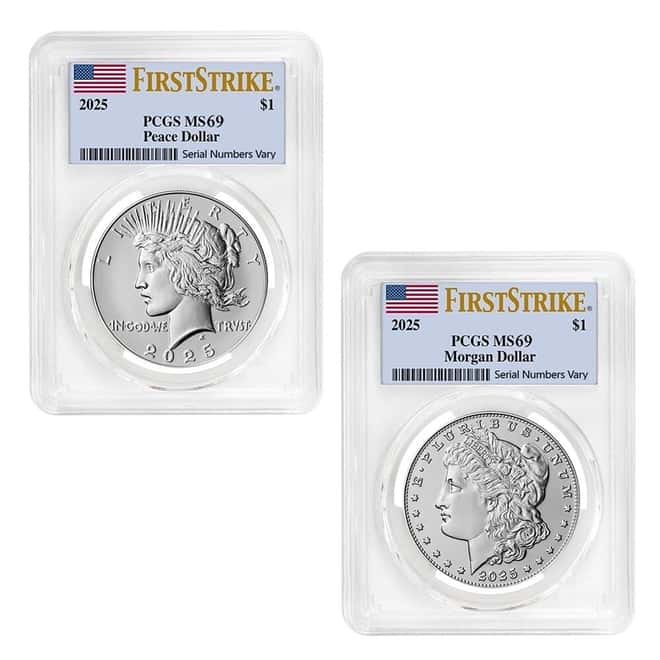 2025 Morgan and Peace Silver Dollar 2-Coin Set PCGS MS 69 FS