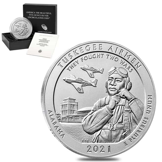 2021-P 5 oz Silver America the Beautiful ATB Alabama Tuskegee Airmen National Historic Site Uncirculated Coin (w/Box & COA)