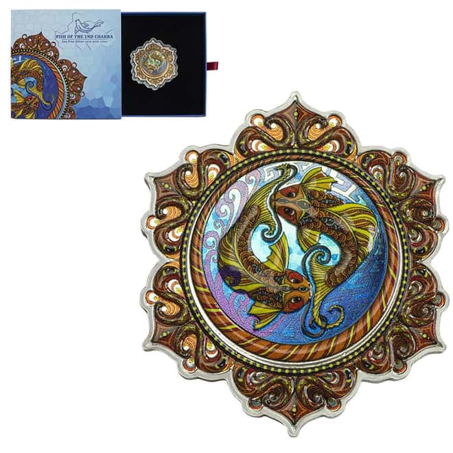 2021 Solomon Islands 2 oz Fish of the 2nd Chakra Colorized Silver Coin .9999 Fine (w/Box & COA)