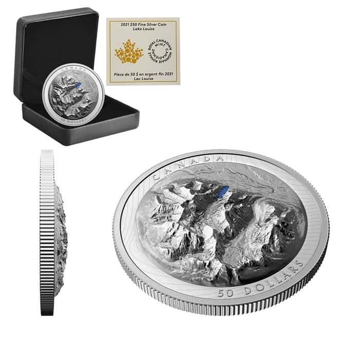2021 Canada 82.3 gram Silver Lake Louise High Relief Coin .9999 Fine (w/Box & COA)