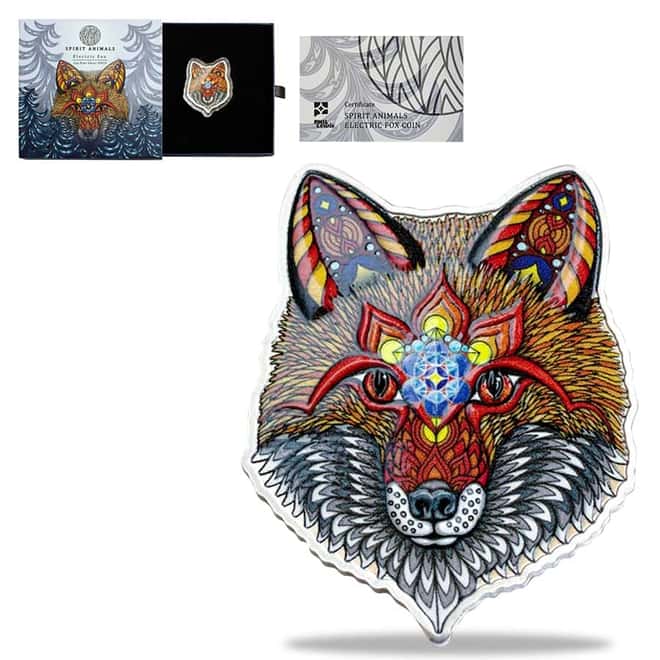 2021 Solomon Islands 1 oz Electric Fox - Spirit Animals Colorized Silver Coin .9999 Fine (w/Box & COA)