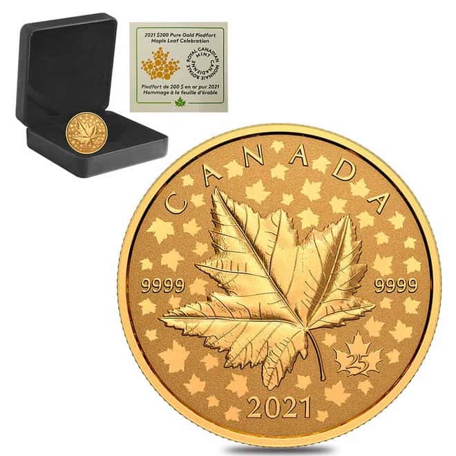 2021 1 oz Canadian Piedfort Gold Maple Leaf Celebration Coin .9999 Fine (w/Box & COA)