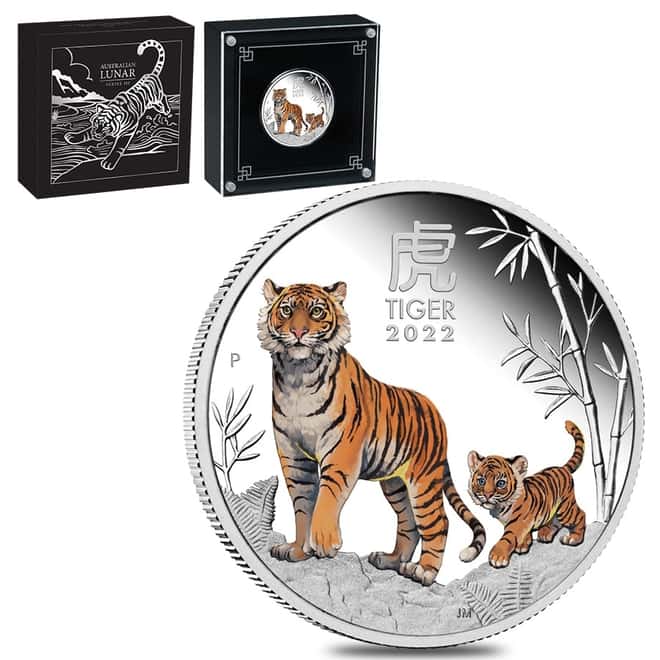 2022 1 oz Colorized Proof Silver Lunar Year of The Tiger Australian Perth Mint (w/Box & COA)