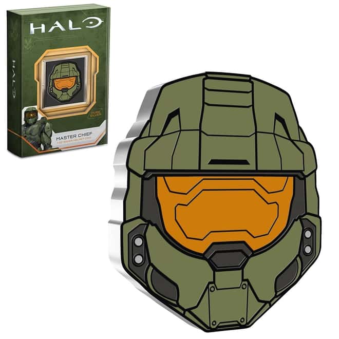 2021 Niue 1 oz Silver Master Chief Helmet Shaped Coin - Halo 20th Ann .999 Fine (w/Box & COA)