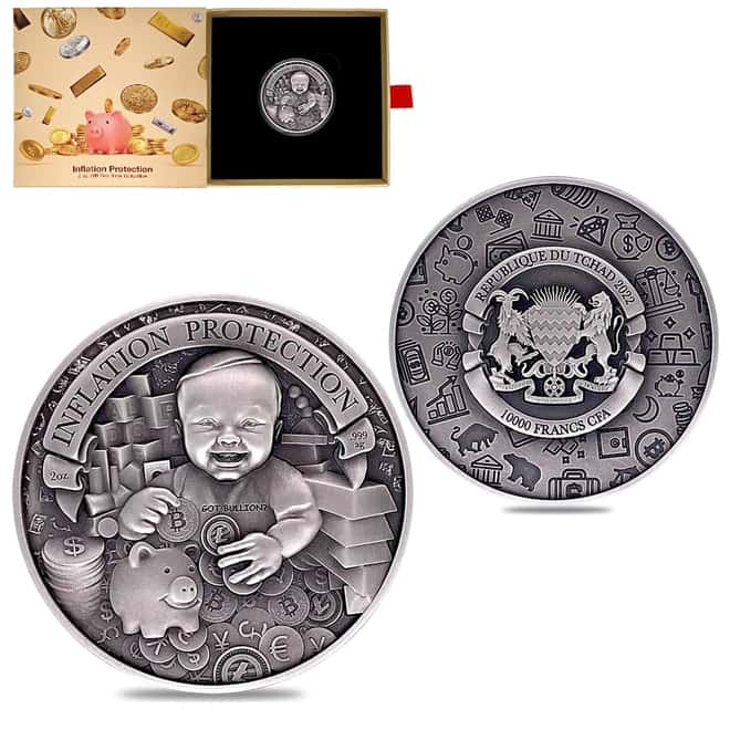 2022 Chad 2 oz Silver Inflation Protection Antiqued High Relief Coin .999 Fine (w/Box)