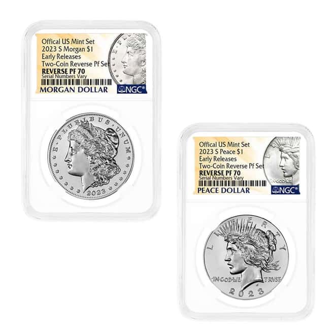 2023-S Morgan and Peace Silver Dollar Reverse Proof 2-Coin Set NGC PF 70 ER (Morgan/Peace Label)