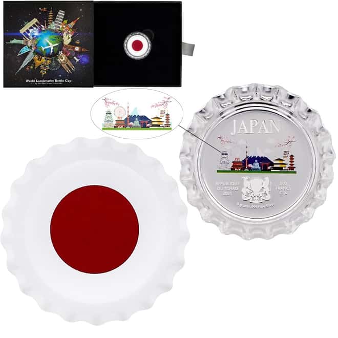 2021 Chad 6 gram World Landmarks - Japan Bottle Cap Proof Silver Coin .999 Fine (w/Box)
