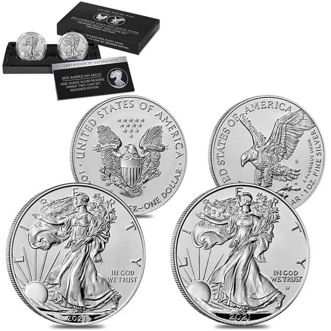 2021 W/S 1 oz Reverse Proof Silver American Eagle 2-Coin Set Designer Edition (w/Box & COA)