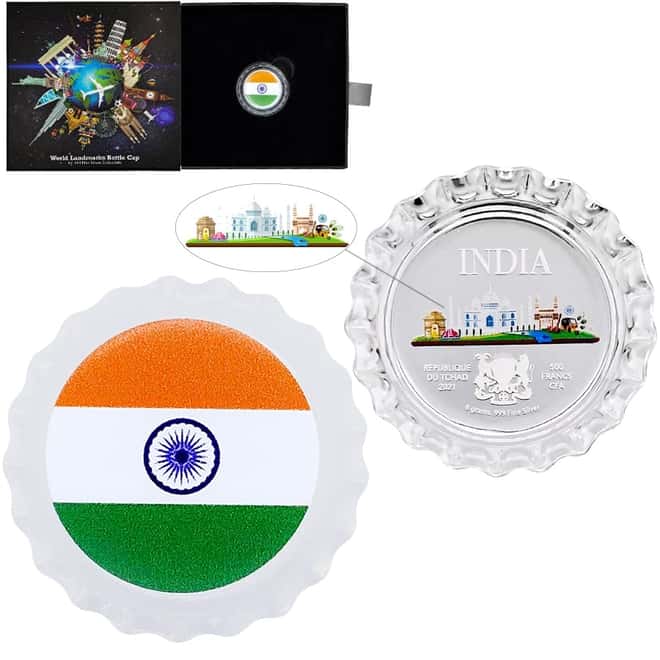 2021 Chad 6 gram World Landmarks - India Bottle Cap Proof Silver Coin .999 Fine (w/Box)