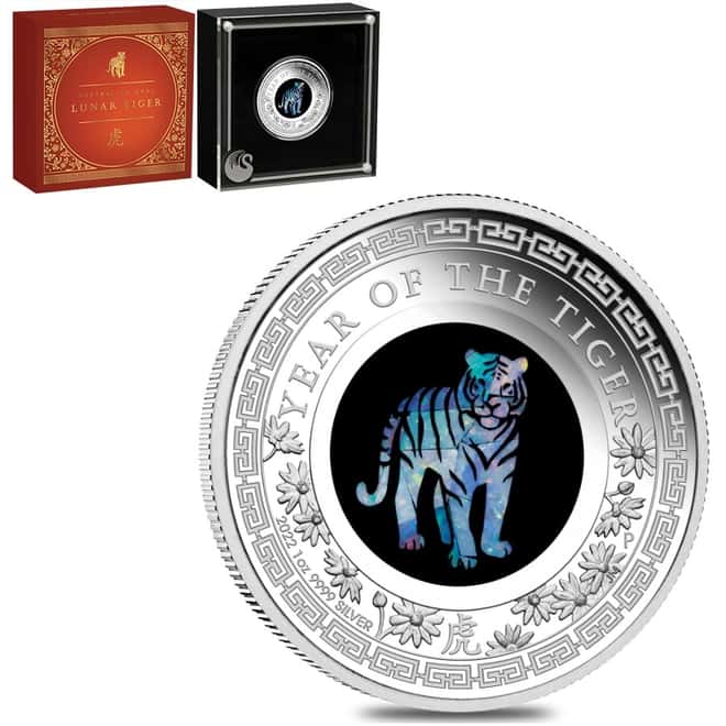 2022 1 oz Proof Silver Lunar Year of the Tiger Opal Coin Australian Perth Mint (w/Box & COA)