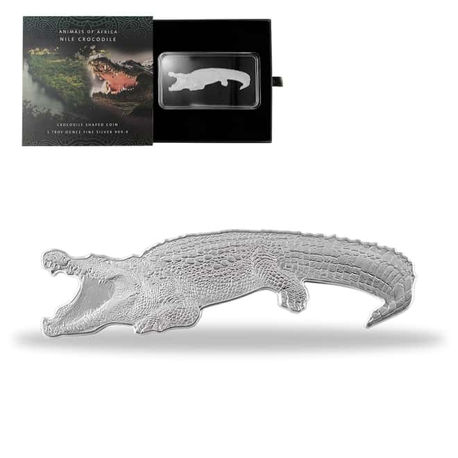 2021 Solomon Islands 1 oz Nile Crocodile Shaped Silver Coin - Animals of Africa .9999 Fine (w/Box & COA)
