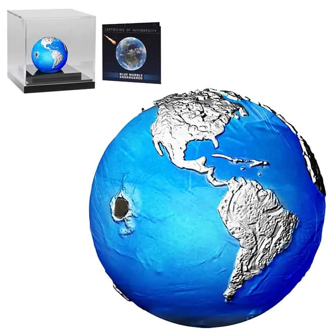 2022 3 oz Silver Blue Marble Endangered - Meteorite Spherical Coin Barbados .999 Fine (w/Box & COA)