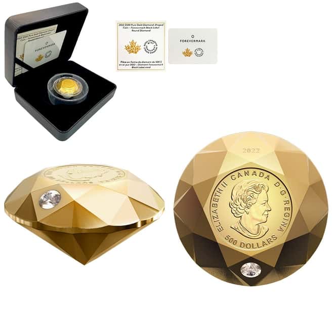2022 Canada 167.56 gram Gold Diamond Shaped Coin - Forevermark Black Label Round Diamond .9999 Fine (w/Box & COA)