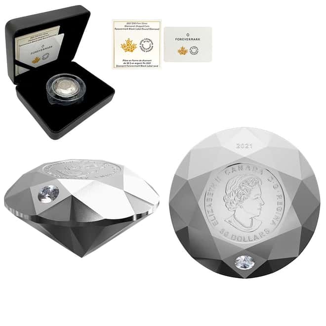 2021 Canada 3 oz Silver Diamond Shaped Coin - Forevermark Black Label Round Diamond .9999 Fine (w/Box & COA)
