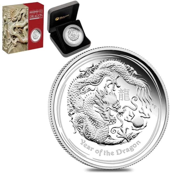 2012 5 oz Proof Silver Lunar Year of The Dragon Australian Perth Mint (w/Box & COA)