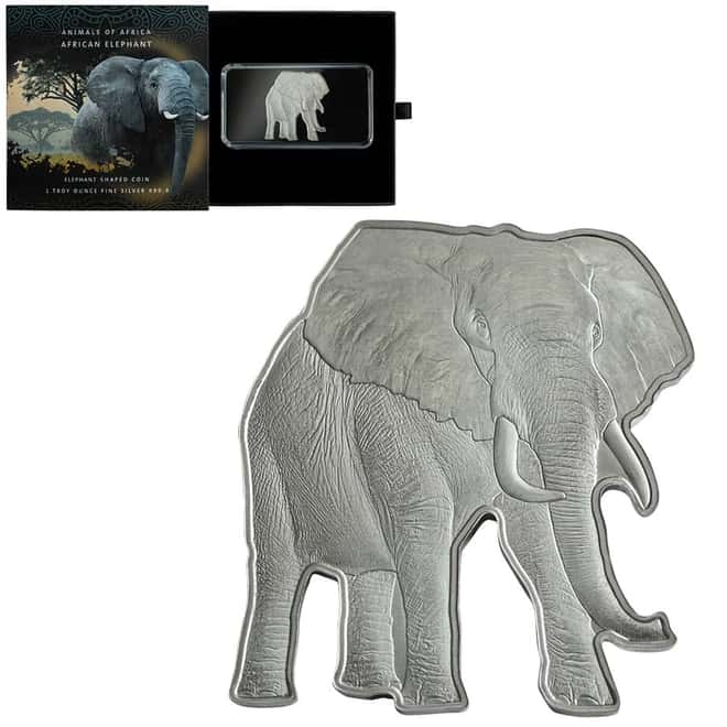 2021 Solomon Islands 1 oz African Elephant Shaped Silver Coin - Animals of Africa .9999 Fine (w/Box & COA)