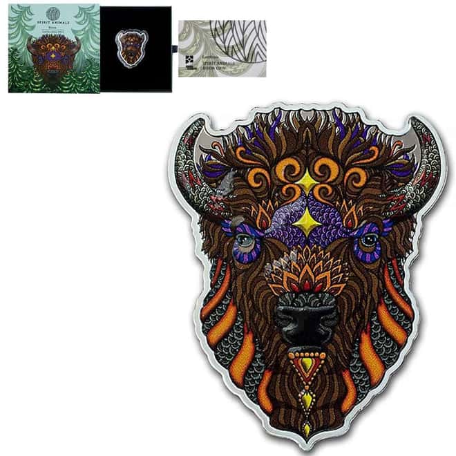 2021 Solomon Islands 1 oz Bison - Spirit Animals Colorized Silver Coin .9999 Fine (w/Box & COA)