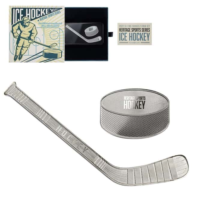 2022 Solomon Islands 1 oz Silver Ice Hockey 2-Coin Set - Heritage Sports .9999 Fine (w/Box & COA)