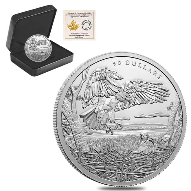 2022 Canada 2 oz Silver Bald Eagles - Multifaceted Animal Family Coin .9999 Fine (w/Box & COA)