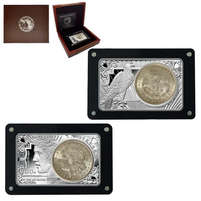 2021 2 oz Silver Bar and 1921 Morgan Silver Dollar Set - 100th Anniversary (w/Box & COA)
