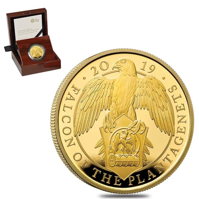 2019 Great Britain 1 oz Proof Gold Queen's Beasts Falcon of the Plantagenets Coin .9999 Fine (w/Box & COA)