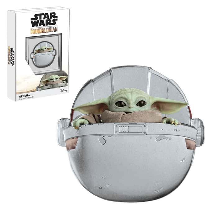 2022 Niue 1 oz Silver Grogu in Pod Shaped Coin - Star Wars The Mandalorian .999 Fine (w/Box & COA)