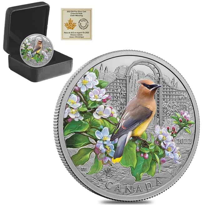 2022 Canada 1 oz Proof Silver Colorful Birds - Cedar Waxwing Coin .9999 Fine (w/Box & COA)