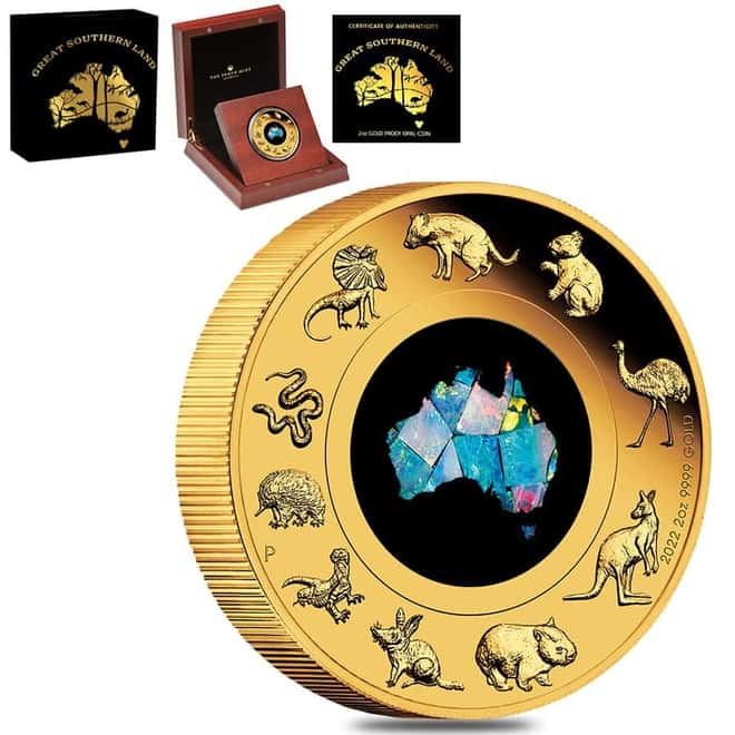 2022 2 oz Proof Gold Great Southern Land Opal Coin Australian Perth Mint (w/Box & COA)