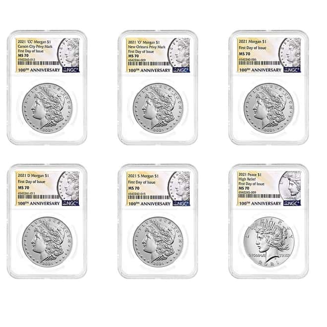 2021 Morgan / Peace Silver Dollar Centennial 6-Coin Set NGC MS 70 FDOI (Morgan/Peace Label)