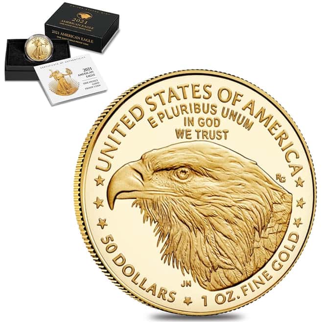 2021-W 1 oz $50 Proof Gold American Eagle Type 2 (w/Box & COA)