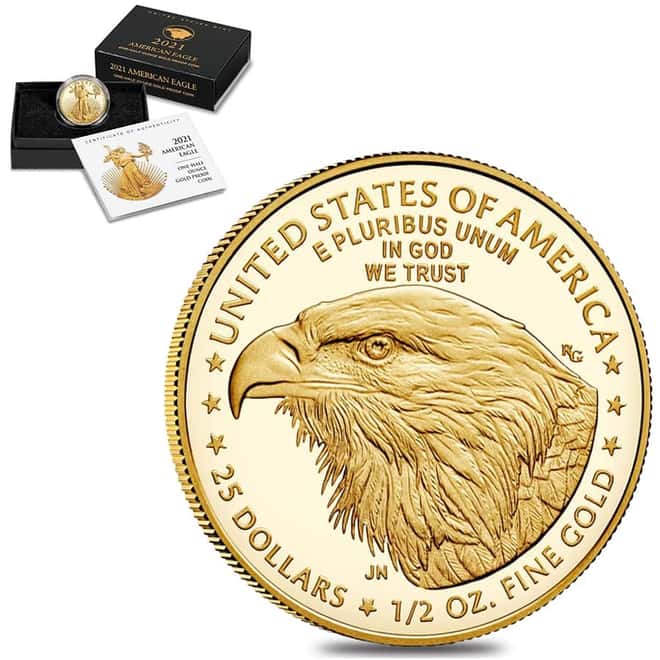 2021-W 1/2 oz $25 Proof Gold American Eagle Type 2 (w/Box & COA)