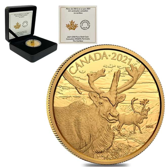 2021 Canada 35 gram Proof Gold Coin The Caribou - Wildlife Portraits .99999 Fine (w/Box & COA)
