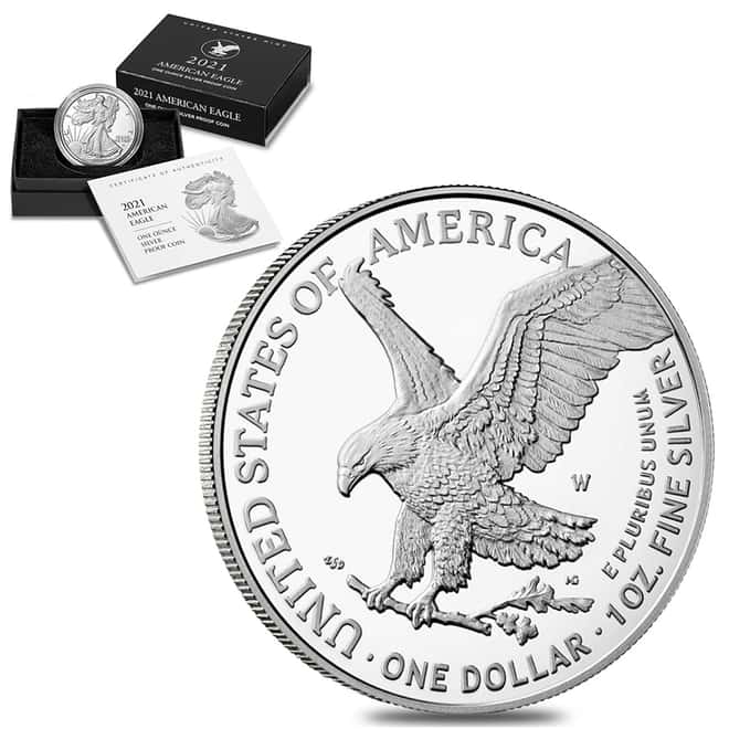 2021-W 1 oz Proof Silver American Eagle Type 2 (w/Box & COA)