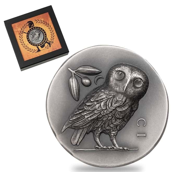 2021 1 oz Silver Athena's Owl Tetradrachm - Numismatic Icons Coin Cook Islands .999 Fine (w/Box & COA)